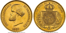 Pedro II gold 10000 Reis 1856 MS63 NGC, Rio de Janeiro mint, KM467, LMB-646, Guimaraes-1856-1.1. First type, pearl on central meridian in globe. A Cho...