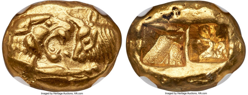 LYDIAN KINGDOM. Croesus (561-546 BC). AV stater (16mm, 8.09 gm). NGC MS 5/5 - 3/...