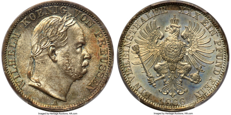 Prussia. Wilhelm I Taler 1866-A MS67+ PCGS, Berlin mint, KM497, Dav-784, Thun-27...