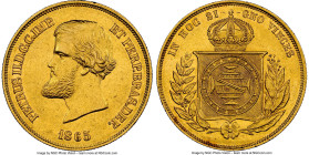 Pedro II gold 10000 Reis 1865 AU58 NGC, Rio de Janeiro mint, KM467, LMB-652, Guimaraes-1865-1.1. First type, pearl on central meridian in globe. Showi...