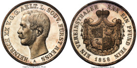 Reuss-Obergreiz. Heinrich XX Proof Taler 1858-A PR64 Deep Cameo PCGS, Berlin mint, KM110, Dav-798, Thun-280. From a total mintage of 9,500, however, t...