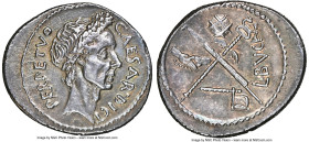 Julius Caesar, as Dictator Perpetuo (February-March 44 BC), with Lucius Aemilius Buca, as Moneyer. AR denarius (21mm, 3.78 gm, 1h). NGC AU 5/5 - 4/5. ...