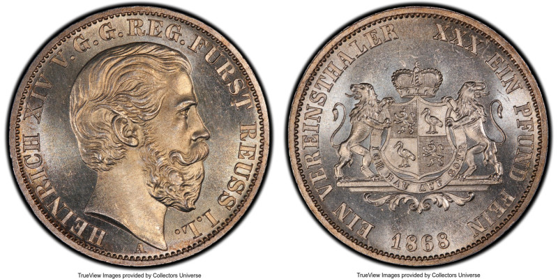 Reuss-Schleiz. Heinrich XIV Taler 1868-A MS64+ PCGS, Berlin mint, KM77, Dav-803,...