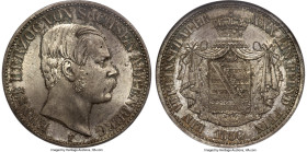 Saxe-Altenburg. Ernst I Taler 1858-F MS66 NGC, Dresden mint, KM35, Thun-356. Mintage: 31,872. The first year of a three year type exhibiting highly fr...