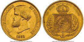Pedro II gold 10000 Reis 1885 AU Details (Obverse Cleaned) NGC, Rio de Janeiro mint, KM467, LMB-668, Guimaraes-1885-1.1. Second type, no pearl on cent...