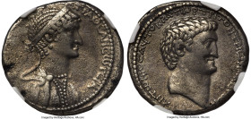 Cleopatra VII of Egypt and Marc Antony, as Rulers of the East (37-30 BC). AR tetradrachm (26mm, 15.40 gm, 1h). NGC XF 4/5 - 3/5. Syria, Antioch, 36 BC...
