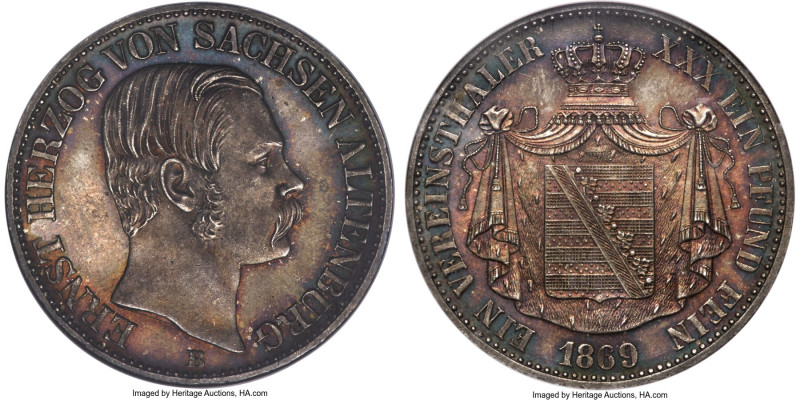 Saxe-Altenburg. Ernst I Taler 1869-B MS66 NGC, Dresden mint, KM35, Dav-814, Jaeg...