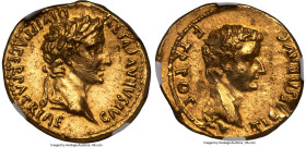 Augustus (27 BC-AD 14), with Tiberius, as Caesar. AV aureus (20mm, 7.69 gm, 5h). NGC Choice AU 5/5 - 1/5, scuffs, brushed. Lugdunum, AD 13-14. CAESAR ...