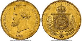 Pedro II gold 20000 Reis 1854 AU58 NGC, Rio de Janeiro mint, KM468, LMB-674, Guimaraes-1854-1.1. A problem-free representative of this conditionally c...