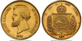 Pedro II gold "Detached Ring" 20000 Reis 1855 MS62 NGC, Rio de Janeiro mint, KM468, LMB-675a, Guimaraes-1855-1.3. The sought-after variety with the in...