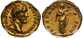 Antoninus Pius, as Augustus (AD 138-161). AV aureus (19mm, 7.28 gm, 12h). NGC Choice MS 5/5 - 4/5. Rome, AD 157-158. ANTONINVS AVG-PIVS P P IMP II, la...