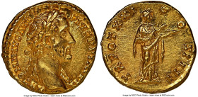 Antoninus Pius, as Augustus (AD 138-161). AV aureus (17mm, 6.90 gm, 6h). NGC MS 5/5 - 4/5, edge filing. Rome, AD 157-158. ANTONINVS AVG-PIVS P P IMP I...