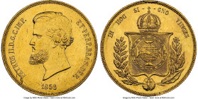 Pedro II gold 20000 Reis 1856 UNC Details (Cleaned) NGC, Rio de Janeiro mint, KM468, LMB-676, Guimaraes-1856-2.2/53, short-legged R in PETRUS and brok...