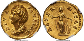 Diva Faustina Senior (AD 138-140/1). AV aureus (20mm, 7.24 gm, 5h). NGC Choice MS 5/5 - 4/5, Fine Style. Rome, ca. AD 146-161. DIVA-FAVSTINA, veiled, ...