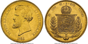 Pedro II gold 20000 Reis 1858 AU Details (Cleaned) NGC, Rio de Janeiro mint, KM468, LMB-678, Guimaraes-1858-1.1. Showing minor signs of circulation an...