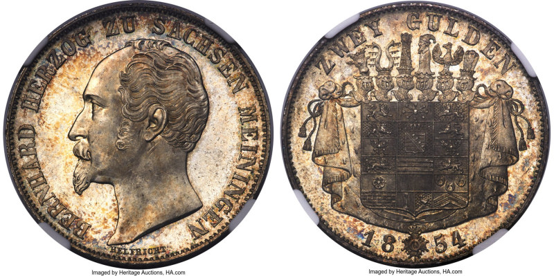 Saxe-Meiningen. Bernhard II 2 Gulden 1854 MS66+ NGC, Munich mint, KM166, Dav-837...