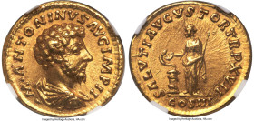 Marcus Aurelius, as Augustus (AD 161-180). AV aureus (19mm, 7.06 gm, 6h). NGC Choice MS 5/5 - 5/5. Rome, AD 163. •M•ANTONINVS AVG IMP II, bareheaded, ...