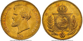 Pedro II gold 20000 Reis 1859 AU53 NGC, Rio de Janeiro mint, KM468, LMB-679, Guimaraes-1859-1.1. Showing minor signs of circulation and bright gold su...