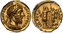 Marcus Aurelius, as Augustus (AD 161-180). AV aureus (19mm, 7.19 gm, 6h). NGC Choice MS 4/5 - 5/5, Fine Style. Rome, AD 172. M ANTONINVS-AVG TR P XXVI...