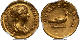 Faustina Junior (AD 147-175/6). AV aureus (20mm, 7.11 gm, 5h). NGC MS 5/5 - 3/5, Fine Style, edge filing. Rome, ca. AD 147-161. FAVSTINA AVG-PII AVG F...