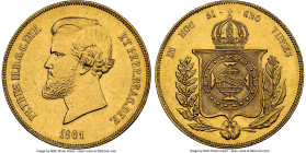 Pedro II gold 20000 Reis 1861 UNC Details (Obverse Rim Filed) NGC, Rio de Janeiro mint, KM468, LMB-681, Guimaraes-Unl. Fully-struck surfaces with cris...