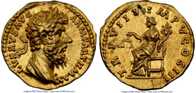 Lucius Verus, as Augustus (AD 161-169). AV aureus (20mm, 7.30 gm, 12h). NGC Choice MS 5/5 - 5/5. Rome, February-December AD 168. L VERVS AVG-ARM PARTH...