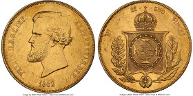 Pedro II gold 20000 Reis 1862 AU Details (Removed From Jewelry) NGC, Rio de Janeiro mint, KM468 (Rare), LMB-682, Guimaraes-1862-1.1. The scarcest date...