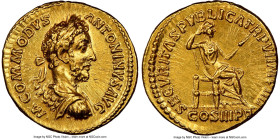 Commodus, as Augustus (AD 177-192). AV aureus (20mm, 7.29 gm, 12h). NGC AU 5/5 - 3/5. Rome, AD 181. •M•COMMODVS-ANTONINVS AVG, laureate, cuirassed bus...