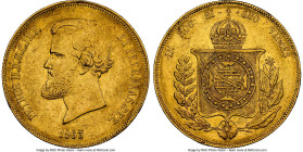 Pedro II gold 20000 Reis 1863 AU53 NGC, Rio de Janeiro mint, KM468, LMB-683, Guimaraes-1863-1.1. A problem-free representative of this popular issue o...