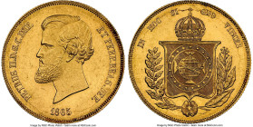 Pedro II gold 20000 Reis 1865 UNC Details (Reverse Scratched) NGC, Rio de Janeiro mint, KM468, LMB-685, Guimaraes-1865-1.1. Deeply-struck and sharp su...