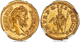 Septimius Severus (AD 193-211). AV aureus (20mm, 7.27 gm, 5h). NGC Choice MS 5/5 - 5/5. Rome, AD 205. SEVERVS-PIVS AVG, laureate bust of Septimius Sev...