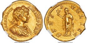 Caracalla, as Augustus (AD 198-217). AV aureus (20mm, 7.27 gm, 11h). NGC MS 5/5 - 4/5, Fine Style. Rome, AD 198. IMP CAES M AVR-ANT AVG P TR P, laurea...