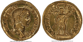 Severus Alexander, as Augustus (AD 222-235). AV aureus (20mm, 6.18 gm, 7h). NGC Gem MS 5/5 - 5/5, Fine Style. Rome, AD 230. IMP SEV ALE-XAND AVG, laur...