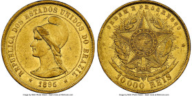 Republic gold 10000 Reis 1895 AU53 NGC, Rio de Janeiro mint, KM496, LMB-691, Guimaraes-1895-4.1. Mintage: 306. A fleeting issue with a minuscule minta...