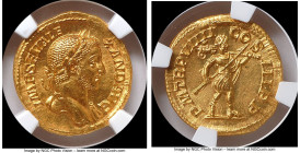 Severus Alexander, as Augustus (AD 222-235). AV aureus (20mm, 5.80 gm, 7h). NGC Choice MS 5/5 - 4/5, Fine Style. Rome, AD 230. IMP SEV ALE-XAND AVG, l...