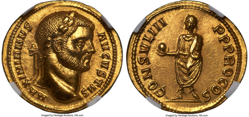 Maximian, First Reign (AD 286-310). AV aureus (20mm, 5.37 gm, 7h). NGC Choice MS...