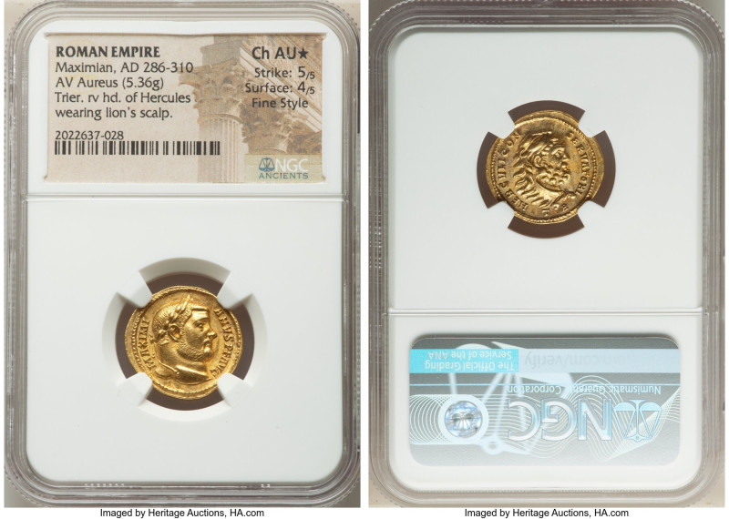 Maximian, First Reign (AD 286-310). AV aureus (19mm, 5.36 gm, 6h). NGC Choice AU...