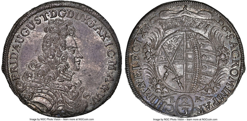 Saxony. Friedrich August I 2/3 Taler (Gulden) 1696-IK MS64 NGC, Dresden mint, KM...