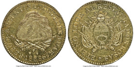 La Rioja. Republic gold 8 Escudos 1838-R AU58 NGC, La Rioja mint, KM9, Chaves-762, Onza-1572 (Rare), Janson-48.1. Variety without bayonet in arms. Hig...