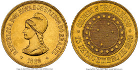 Republic gold 20000 Reis 1889 MS61 NGC, Rio de Janeiro mint, KM497, LMB-711, Guimaraes-1889-1.1. The first year of this long-running issue offered her...