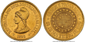 Republic gold 20000 Reis 1892 AU Details (Cleaned) NGC, Rio de Janeiro mint, KM497, LMB-712, Guimaraes-1892-2.1. Mintage: 7,738. The second key-date o...