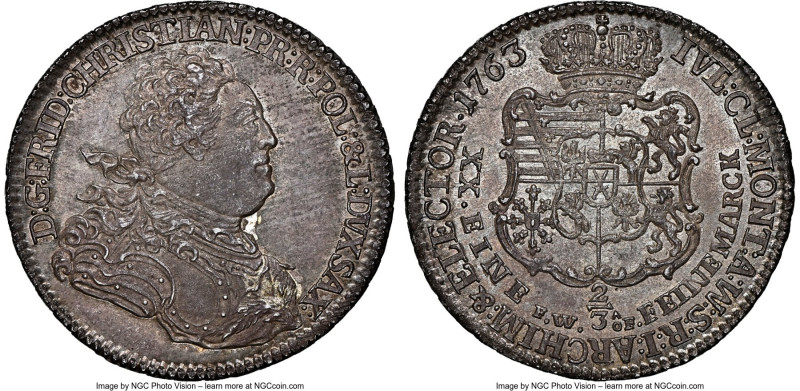 Saxony. Friedrich Christian 2/3 Taler 1763-FWoF MS65 NGC, Dresden mint, KM960, D...