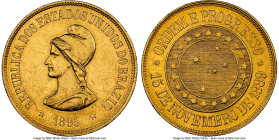 Republic gold 20000 Reis 1895 MS60 NGC, Rio de Janeiro mint, KM497, LMB-715, Guimaraes-1895-5.1. Mintage: 4,811. Presenting few signs of circulation a...