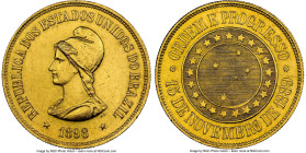 Republic gold 20000 Reis 1898 UNC Details (Cleaned) NGC, Rio de Janeiro mint, KM497, LMB-718, Guimaraes-1898-8.1. Mintage: 14,300. Free of circulation...