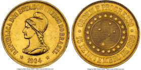 Republic gold 20000 Reis 1904 UNC Details (Cleaned) NGC, Rio de Janeiro mint, KM497, LMB-724, Guimaraes-1904-14.1. Mintage: 444. Presenting deeply-eng...