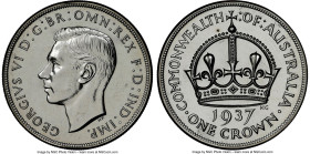 George VI Proof Crown 1937-(m) PR63 NGC, Melbourne mint, KM34. Proof mintage: 105. A beautiful representative of Australia's first commemorative Proof...