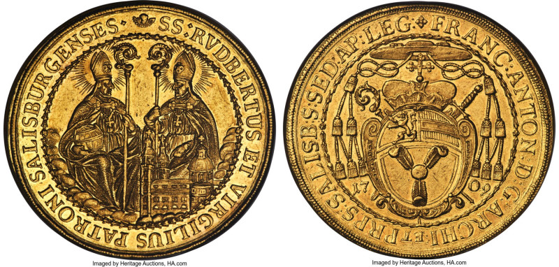 Salzburg. Franz Anton Furst von Harrach gold 25 Ducat 1709 MS61 NGC, Salzburg mi...