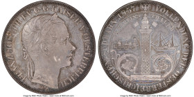 Franz Joseph I Proof "Railway" 2 Taler 1857-A PR64 NGC, Vienna mint, KM2246.1, Dav-20, Herinek-821. Wreath tips between 'KA.' Commemorating the comple...