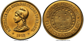 Republic gold 20000 Reis 1912 AU (Altered Surface), Rio de Janeiro mint, KM497, LMB-731, Guimaraes-1912-21.1. Mintage: 4,878. 17.85gm. Virtually free ...