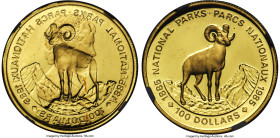 Elizabeth II gold Mint Error Proof "National Parks" 100 Dollars 1985 PR68 Ultra Cameo NGC, Royal Canadian mint, KM144, Fr-16. Obverse brockage, double...